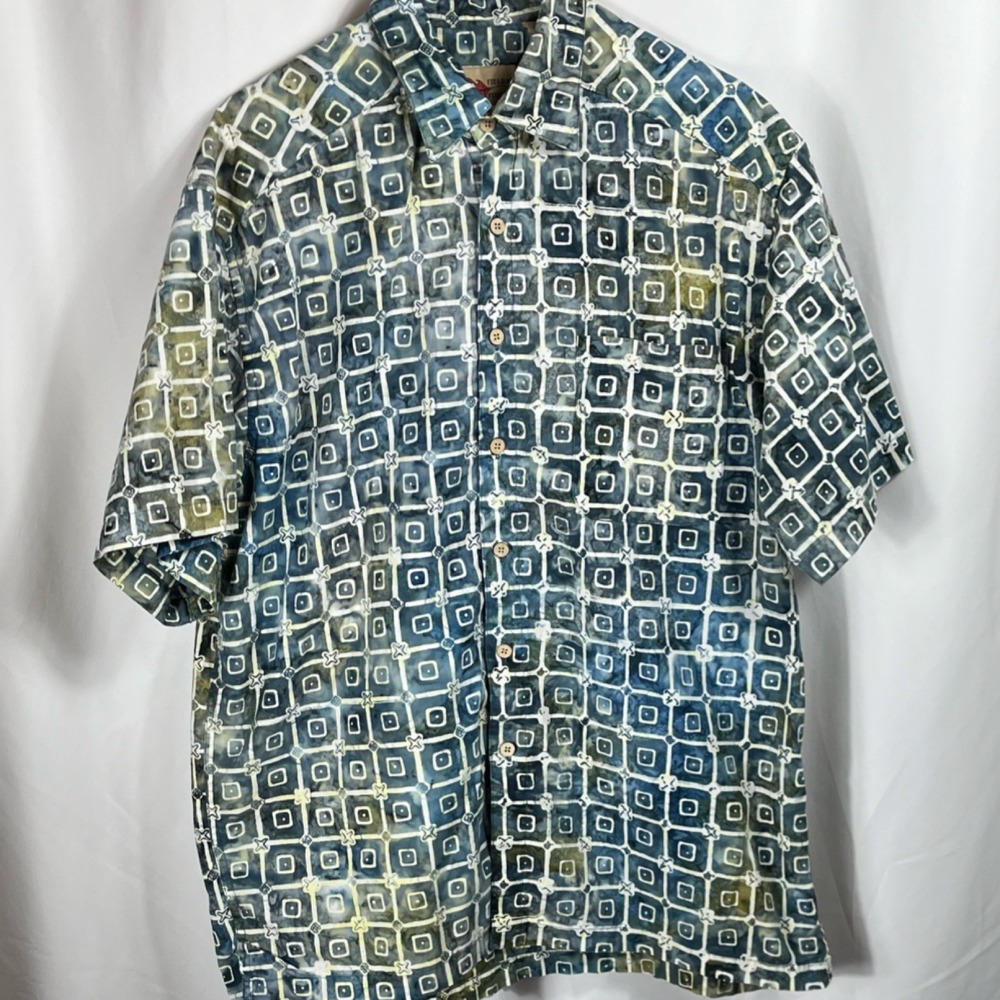 Field N Forest Men's‎ Large Short Sleeve Blue/Green Geometric Button-Up Shirt